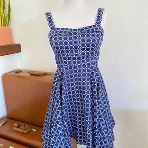 Ixia Royal Blue White Modcloth Circles Retro dress S geometric skater pinup